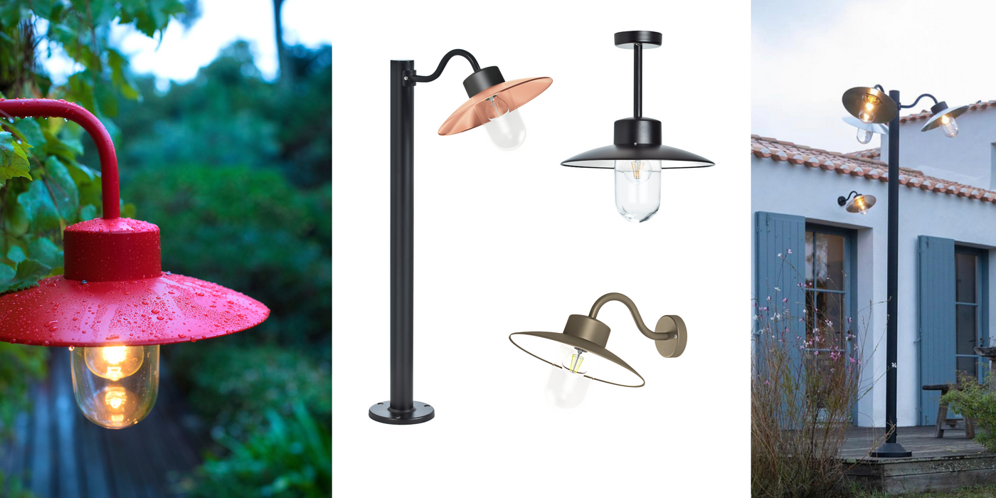 Stallampa i fransk design - Kollektion BELCOUR - Gårdsbelysning med olika vinklar på armen